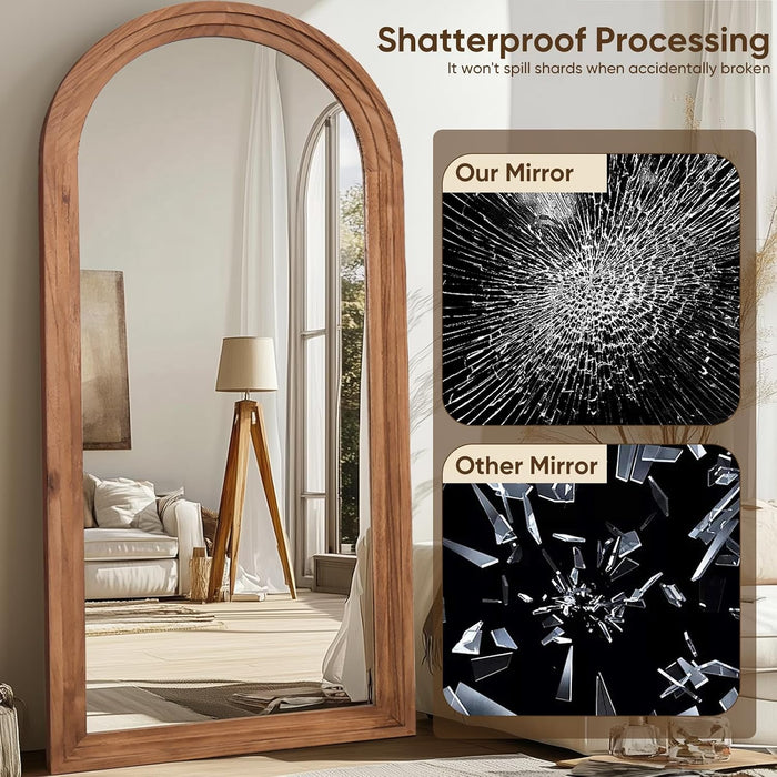 Full Length Mirror 81"X41", Arched Solid Wood Frame with Stand