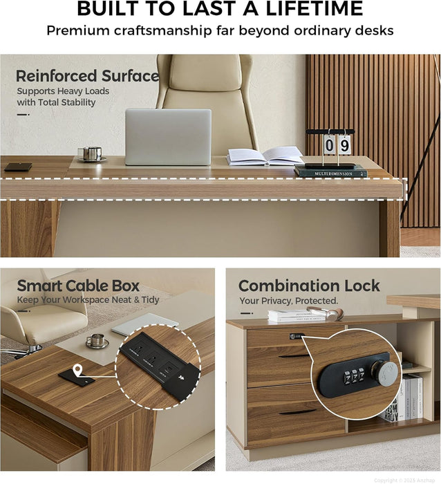 79 Inch L Shaped Desk LockableDrawers PrivacyPanel