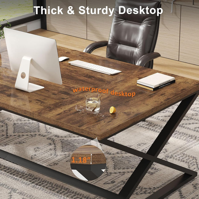 Large Desk for Home Office, 78.7" Extra Long Computer Desk Rustic Brown