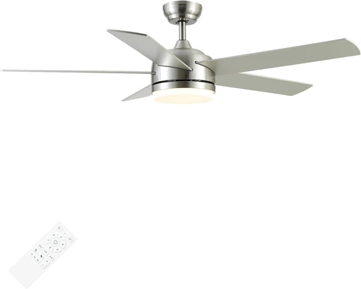 52 Inch Brushed Nickel Ceiling Fan with Lights and Remote Control,Dimmable 3 Color Temperatures LED,6 Speed Reversible DC Motor,5 Blades Modern Ceiling Fan for Indoor or Covered Outdoor