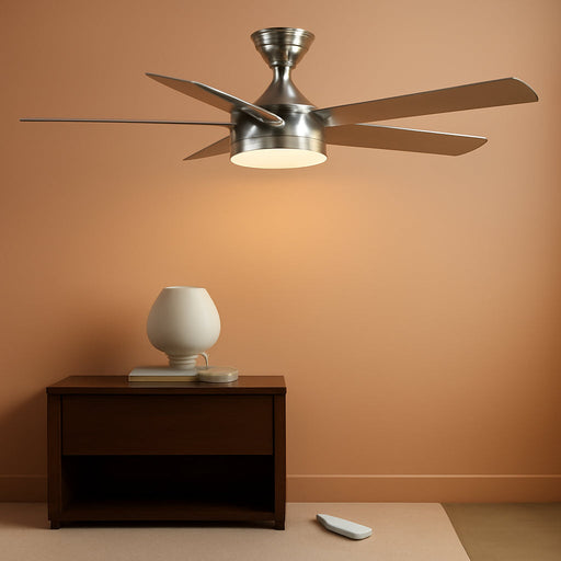 52 Inch Brushed Nickel Ceiling Fan with Lights and Remote Control,Dimmable 3 Color Temperatures LED,6 Speed Reversible DC Motor,5 Blades Modern Ceiling Fan for Indoor or Covered Outdoor