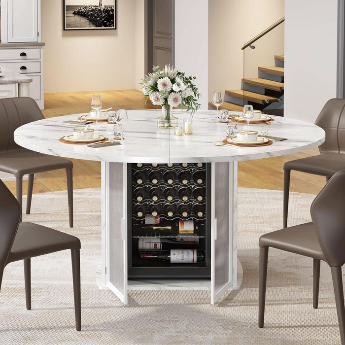 47" White Faux Marble round Dining Table with Storage for Dining Room
