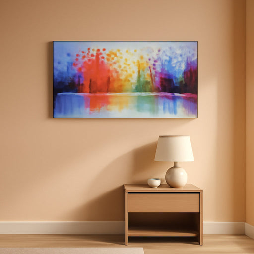 Hand Painted Palette Knife Oil Painting Modern Abstract Wall Art Hanging Lake Scenery Landscape Canvas Picture Framed Ready to Hang 40" W X 20" H