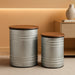 Rustic End Table Set of 2, Farmhouse Galvanized Metal Barrel Ottoman Storage Stool with round Wood Lid for Living Room Furniture, Grey