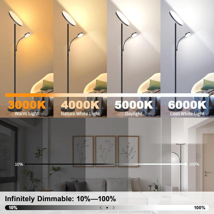 Floor Lamp-42W/4200Lm Super Bright Floor Lamp,Dimmable 2-In-1 LED Floor Lamp for Bedroom,Torchiere Floor Lamps with Remote & Touch Control,69" Tall Standing Lamp for Living Room,Office,Reading,Black