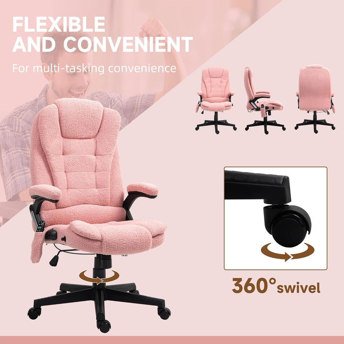 6 Point Vibrating Massage Office Chair with Heat, Velvet High Back Executive Office Chair with Reclining Backrest, Padded Armrests and Remote, Pink