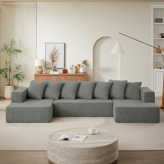 U-Shaped Modular Sectional Sofa 6-Seater, Grey Chenille