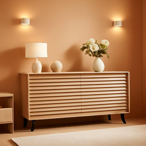 54 Inch Dresser Fluted NaturalOak SolidWood Drawers