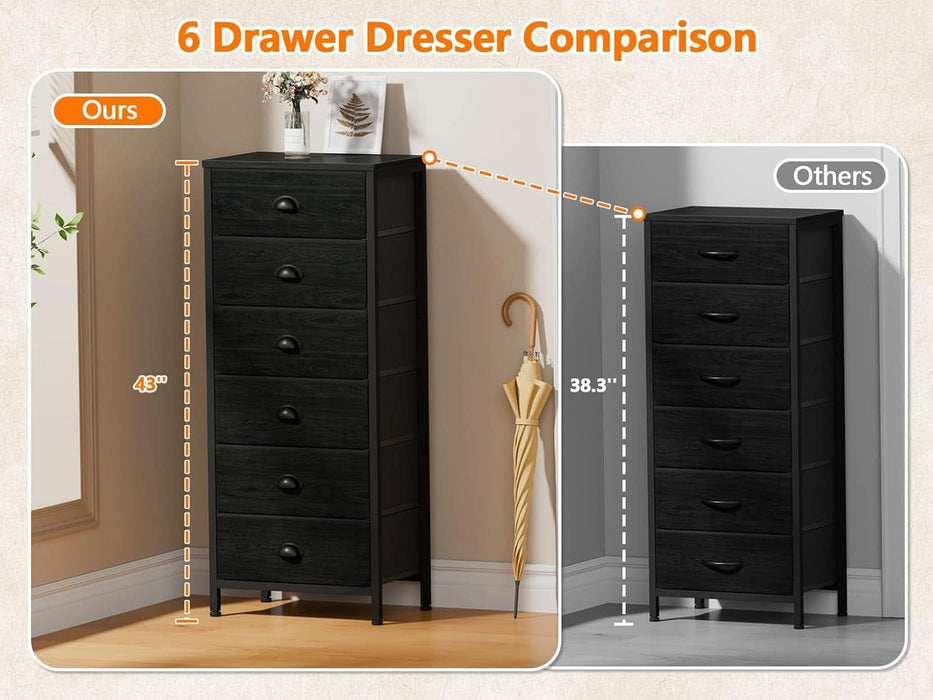 black vertical dresser 6 Drawers Chest of Drawers w/Concealed Handles Wood Storage Cabinet Tall Dresser for Bedroom in XS6308BA-1201 style interior decor Tall Dresser With 6 Drawers