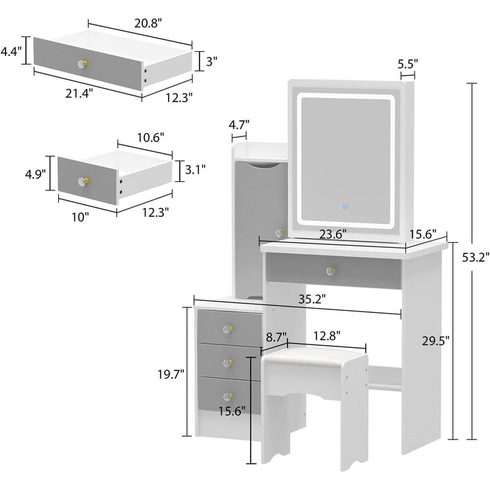White Makeup Vanity Desk With Lighted Mirror And Drawers