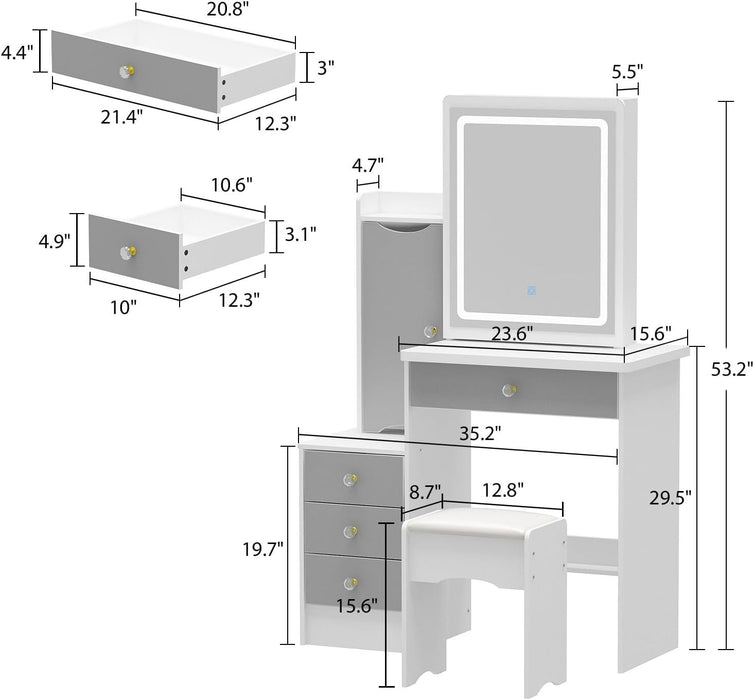 White Makeup Vanity Desk with Lighted Mirror and Drawers