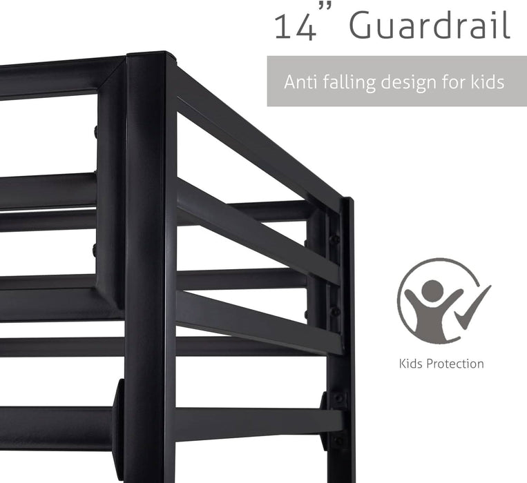 Loft Bunk Bed Twin over Twin Size with Ladder and Guardrail,Heavy Duty Metal Slats Support No Box Spring Needed Small Space Saving Furniture for Bedroom Dorm,Black