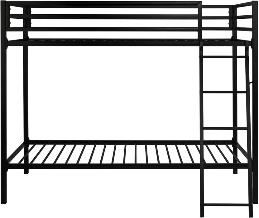 Loft Bunk Bed Twin over Twin Size with Ladder and Guardrail,Heavy Duty Metal Slats Support No Box Spring Needed Small Space Saving Furniture for Bedroom Dorm,Black