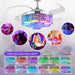 Retractable Ceiling Fan with Light and Remote/App Control, Bluetooth Ceiling Fans with Speaker, RGB-LED Light 6 Speeds Reversible Blades,Chandelier Crystal Ceiling Fan with Lights