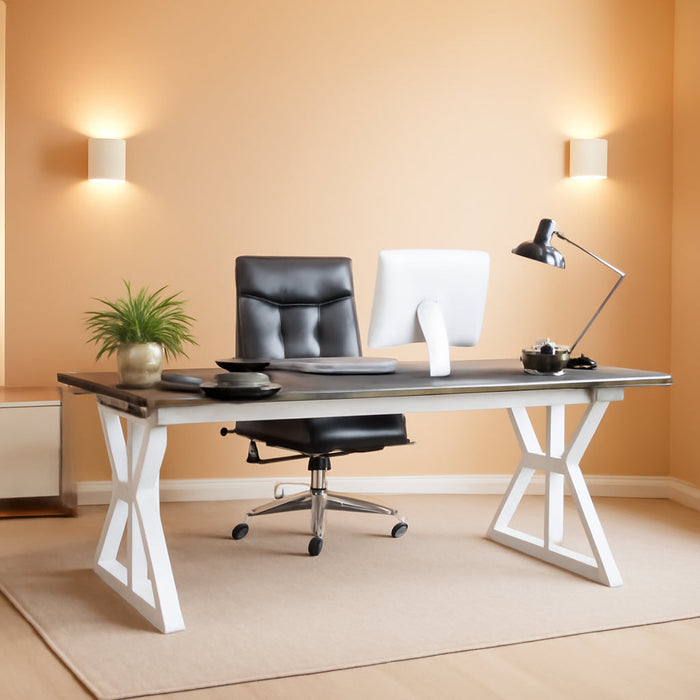 70.8-Inch Executive Desk, Large Computer Office Desk Workstation, Modern Simple Style Laptop Desk Study Writing Table Business Furniture for Home Office (Grey/White, 70.8 Inch)