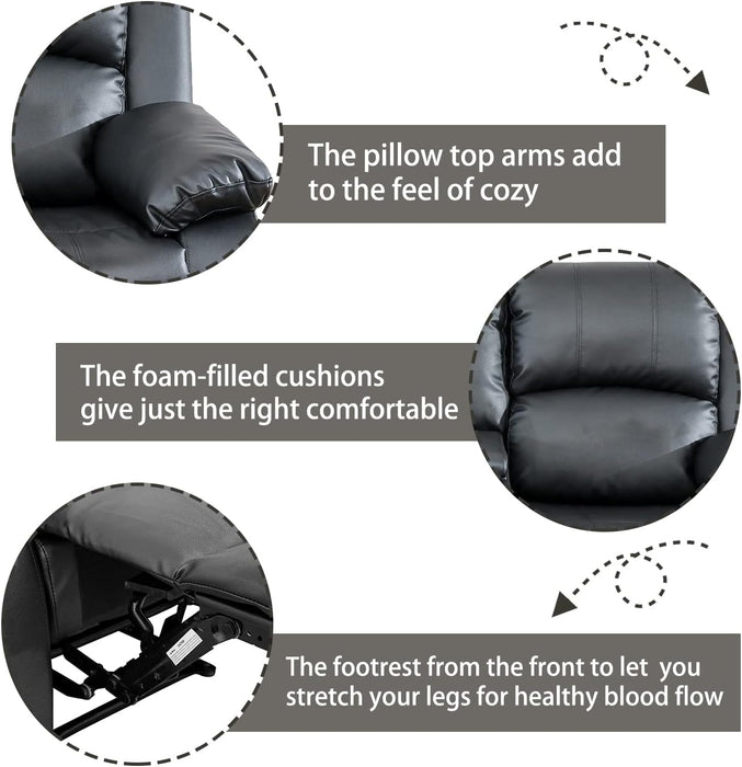 Manual Recliner Sofa Set, Bonded Leather Sofa Set Living Room Furniture, Reclining Sofa Set Leather Recliner Couch with Cup Holder/Storage Console for Living Room (3 Pieces Couch Set,Black)