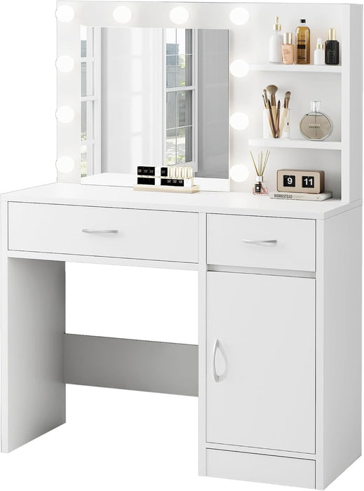 White Vanity Desk With Dimmable Hollywood Lighting