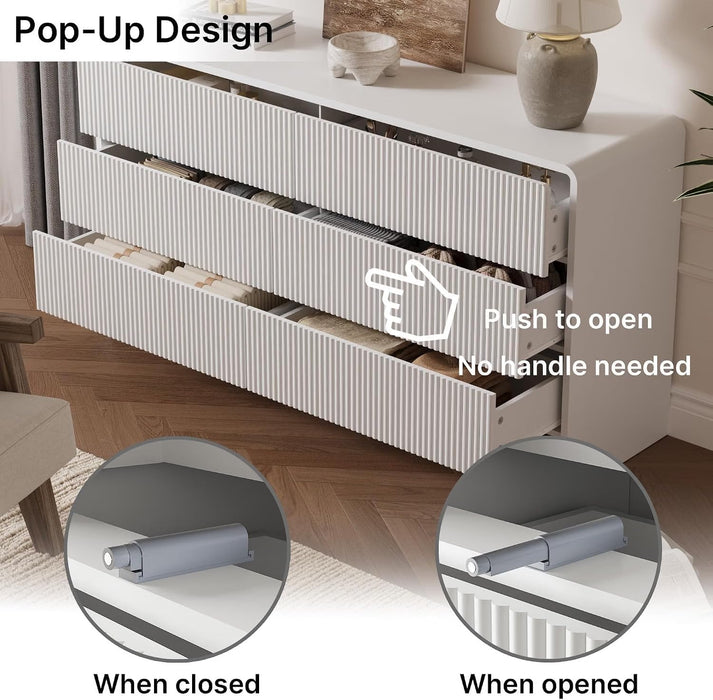 55" Wide Modern Curved 6 Drawer Dresser，White