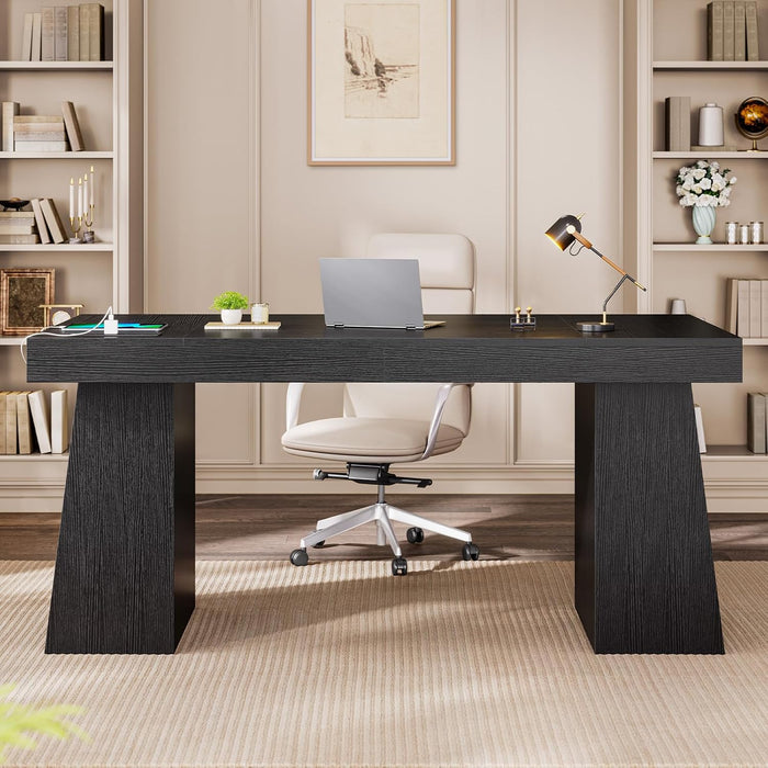 55.9" Executive Desk with Storage & Power Outlets, Home Office Desk