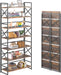 7 Tiers No Assembly Book Shelves, 72.4" H Folding Bookshelf Bookcase Open Industrial Foldable Shelves for Bedroom, Living Room, Home Office - Rustic Brown Black
