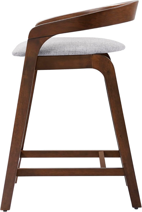 Alame 25.25''H Rubberwood Barstools Set of 2, Curved Backrest Counter Stool, Upholstery Bar Chair, Sturdy Structure Counter Stool Chair for Kitchen Home Bar, Light Gray+Natural