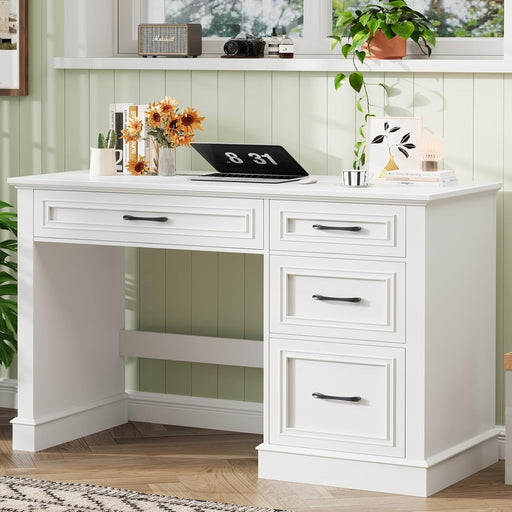Farmhouse 47" Executive Desk with File Drawer, Computer Desk with 4 Drawers, Workstation for Study, Home Office, Writing, Cream White.