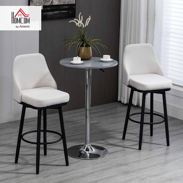 Bar Height Bar Stools Set of 2, Modern 360° Swivel Barstools, 29.5 Inch Seat Height Upholstered Kitchen Chairs with Steel Legs and Footrest, Cream White