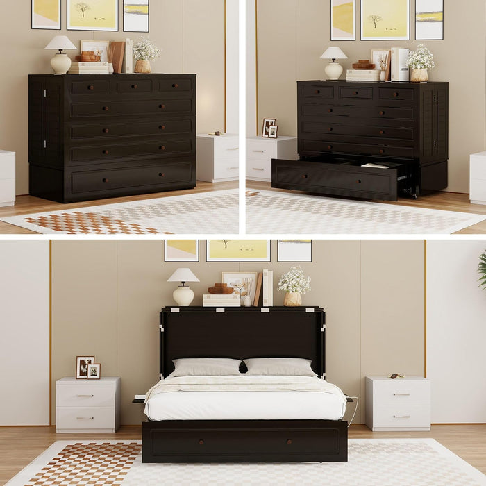 Queen Murphy Bed Cabinet Contemporary Black Finish