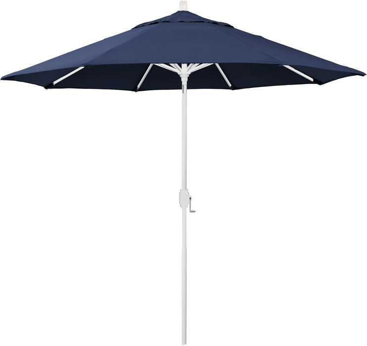 12-Year-Non-Fading, 9Ft Premium Sunbrella Patio Umbrella, Hand-Crank, Button-Tilt, White Frame, Navy Fabric