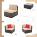 7 Pieces Patio Furniture Sets Outdoor All-Weather Sectional Patio Sofa Set PE Rattan Manual Weaving Wicker Patio Conversation Set with Glass Table&Ottoman Cushion and Red Pillows, Beige