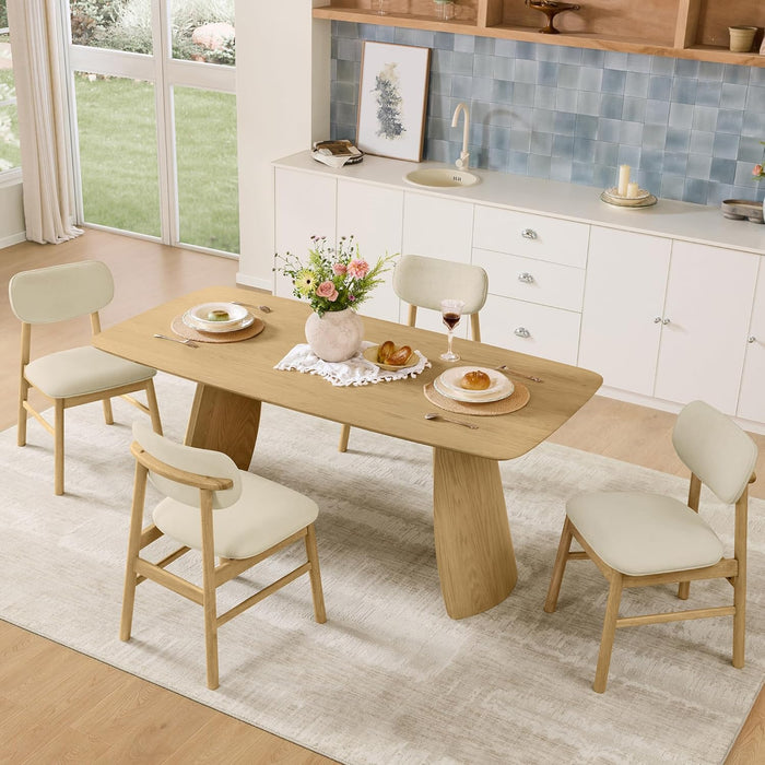 Upholstered Dining Chairs Set of 2, Mid Century Modern Kitchen & Dining Room Chairs, Solid Wood Frame in Oak, Chenille Fabric in Cream (White)