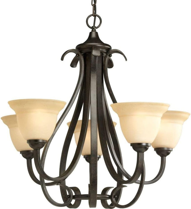 Elegant Transitional Chandelier Tea Stained Glass Bronze
