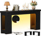 63" Console Table with Outlet, Farmhouse Entryway Table with Colorful LED Lights, Wooden Sofa Table with Unique Carved Design, Foyer Accent Table for Entrance, Hallway, Living Room