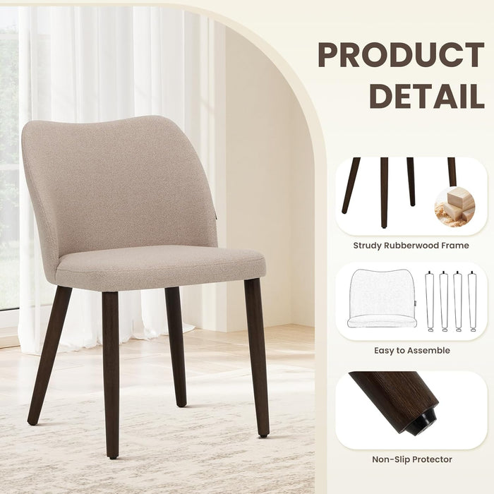 Wooden Dining Chairs Set of 4, Upholstered Kitchen Dining Room Chair, Modern Fabric Farmhouse Dinner Chair for Restaurant & Cafe, Camel