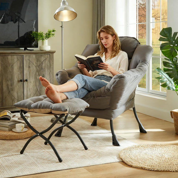 Dark Grey Foldable Ottoman Lounge Armchair Footrest