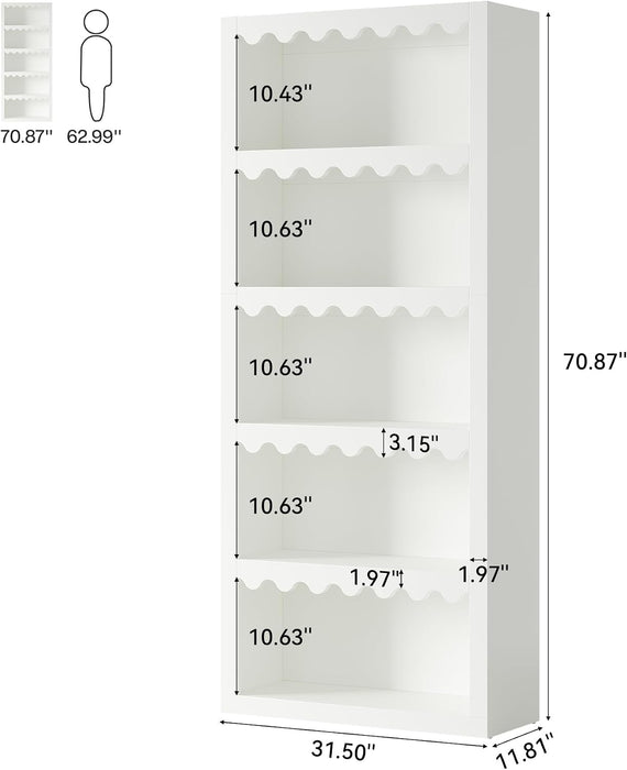 Tribesigns 5-Tier Open Bookcase, 70-Inch Tall White Bookshelf with Scalloped Edges, Modern Display Shelves Storage Organizer for Living Room, Home Office (1, White)
