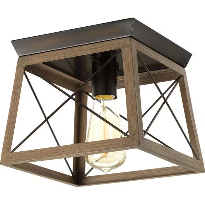 Briarwood Collection 9-1/2 In. 1-Light Antique Bronze Painted Oak Kitchen Farmhouse Ceiling Light Flush Mount