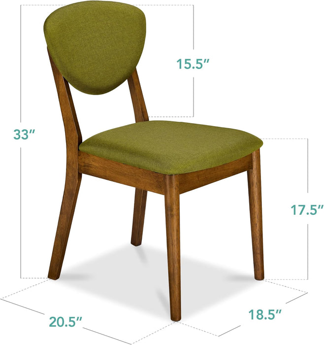 Dining Chairs Set of 2, Mid-Century Modern Upholstered Wood, Armless W/Seat Cushion, Padded Backrest - Walnut/Olive