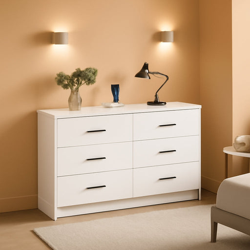 White 6-Drawer Dresser with Power Outlets
