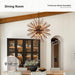 37.4" Farmhouse Sputnik Chandelier for Dining Room Rustic Handmade Natural Wood 18-Light Hanging Ceiling Pendant Light Fixture Starburst Wood Chandeliers for Kitchen Bedroom Foyer Hallway