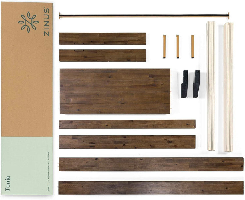 Tonja Wood Platform Bed Frame with Headboard, Mattress Foundation with Wood Slat Support, No Box Spring Needed, Easy Assembly, Queen