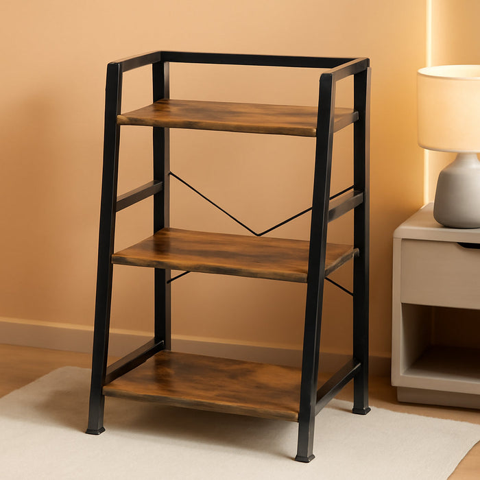 Three Tier Industrial Bookcase Rustic Brown Finish