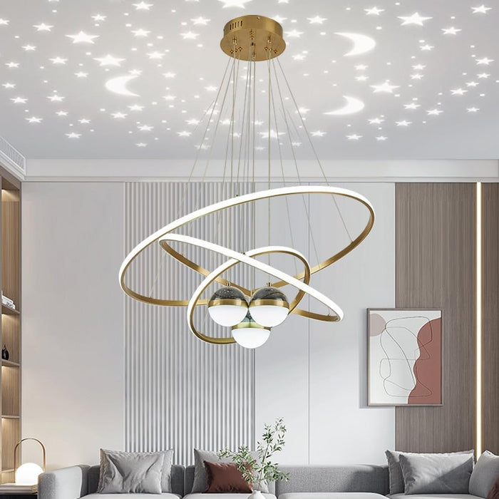 Gold Triple Light LED Ceiling Chandeliers Dimmable
