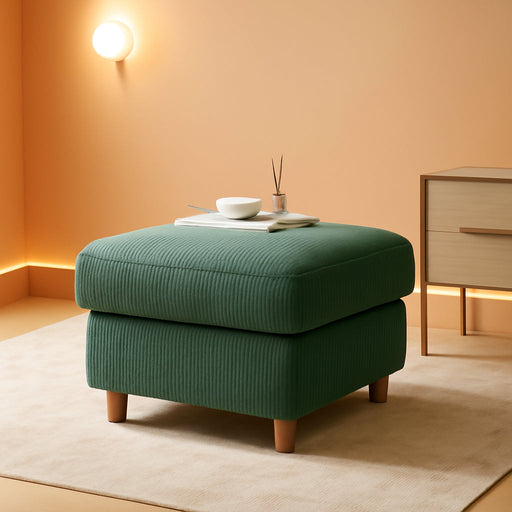 Green Corduroy Storage Ottoman, 25" Large Living Room Ottoman, Tool-Free Setup Ottomans with Storage, Solid Wood Coffee Table, Comfy Bench for Bedroom, Ottomans for Living Room Home Office