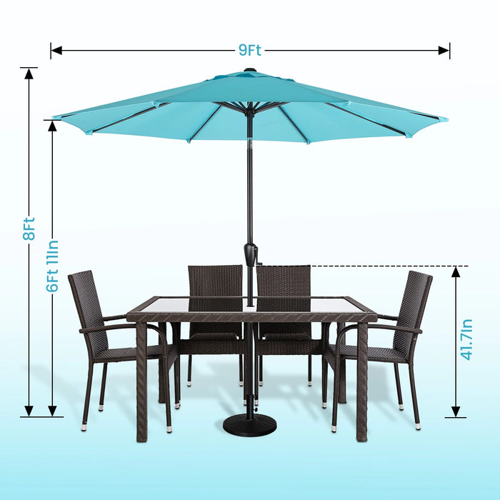 9 FT Patio Umbrella W/ Push Button Tilt and Crank Outdoor Umbrella, 8 Sturdy Ribs, UV Protection, Solution-Dyed Fabric, Aqua