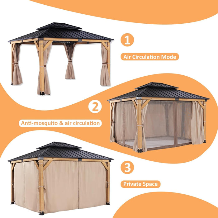 Cedar Wood Gazebo 10x12 Feet Weatherproofed Structure