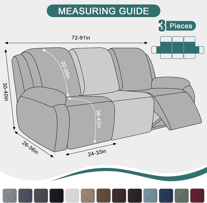 Recliner Sofa Covers Recliner Chair Covers Couch Covers for Reclining Couches with Pockets Washable Furniture Protector with Elastic Bottom (3 Seater, Chocolate)