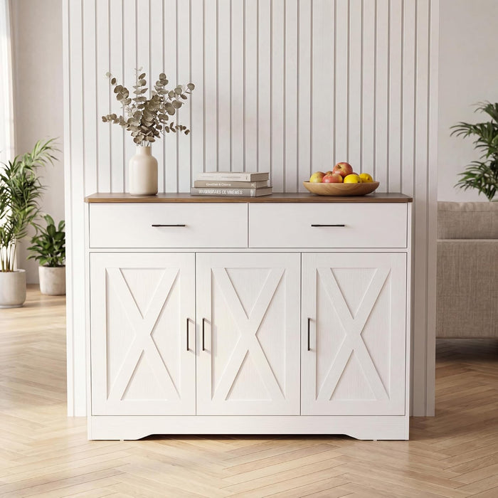 42.5" Farmhouse Sideboard Buffet Cabinet with Barn Doors, White