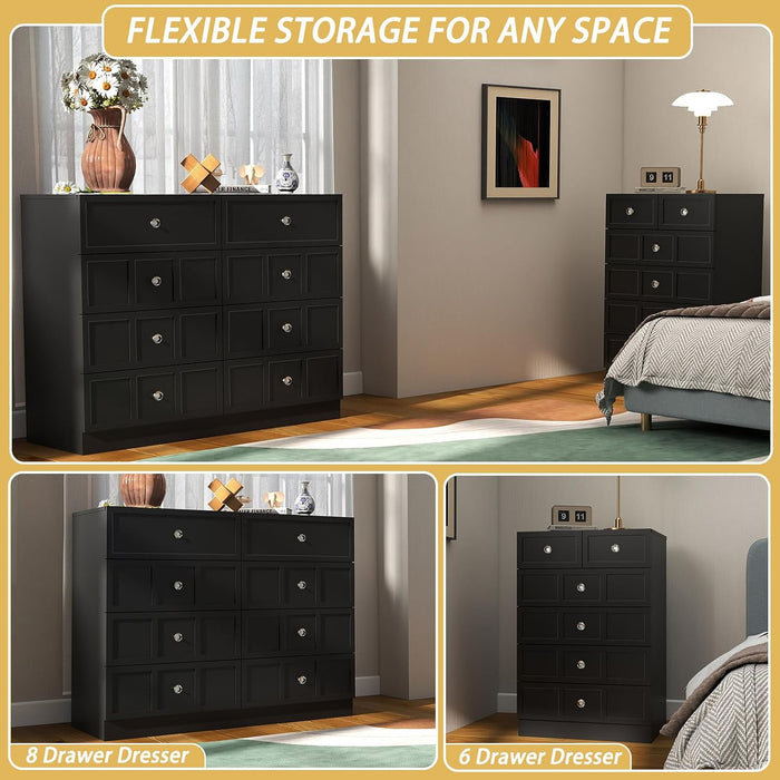 8 Drawer Dresser for Bedroom: 47" Black Chest of Drawers with Deep Drawers