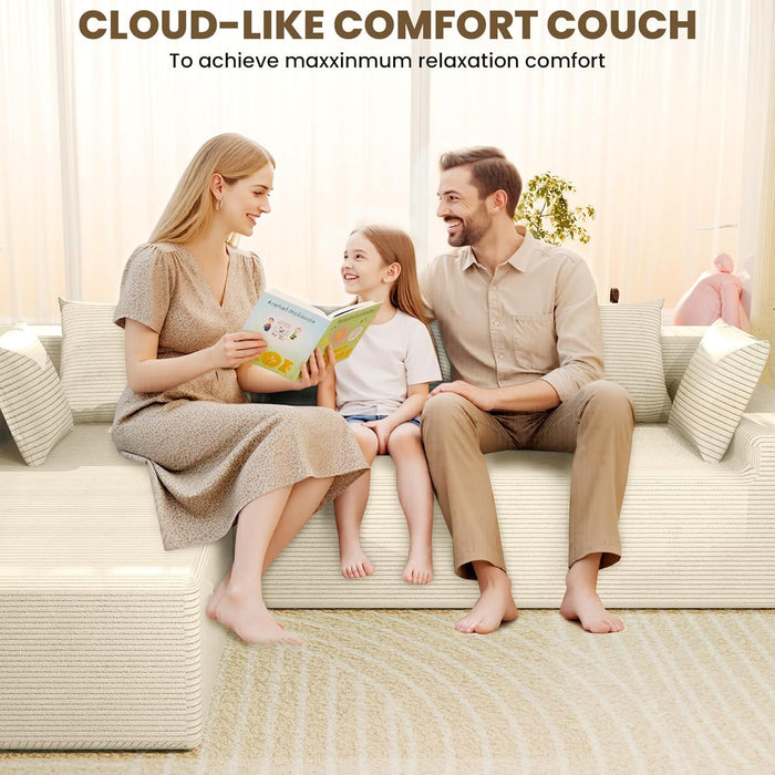 107Inches Cloudlike Sectional Sofa Left Chaise Beige
